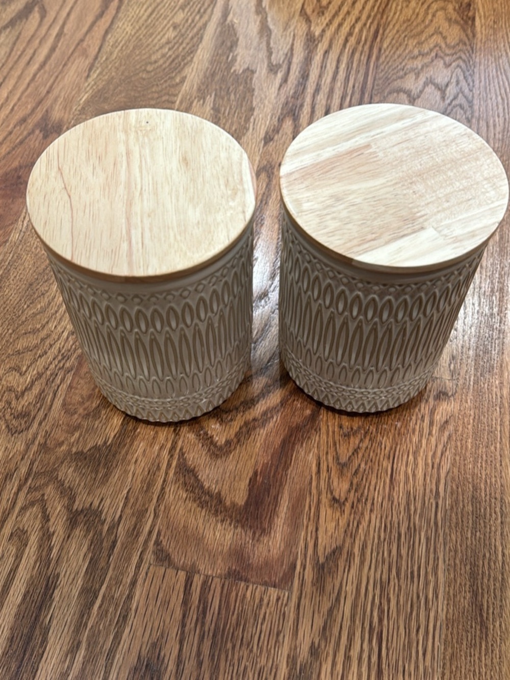 World Market Ceramic Canisters with Wood Lids - Set of 2